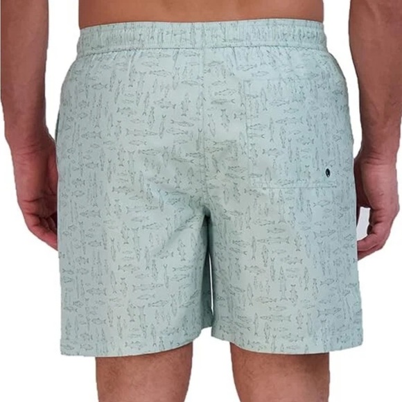 NWT Eddie Bauer Volley Swim Trunks Men’s XXL 44-46 Inseam 7” Green Fish Print - Picture 2 of 13